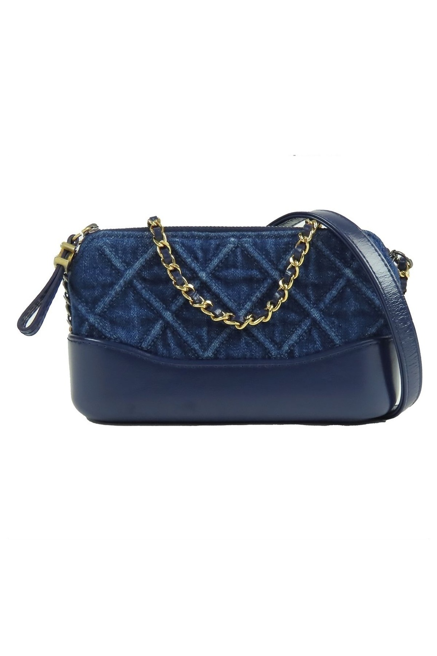 Chanel Gabrielle de Clutch Blue Gold Silver Denim Leather Chain Wallet Shoulder
